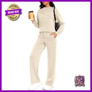 Soft 2-Piece Lounge Set with Boat Neck Top and Wide Leg Sweatpants